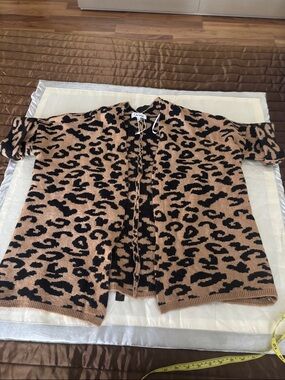 Duchamp Beige and Black Leopard Print Cardigan Sweater